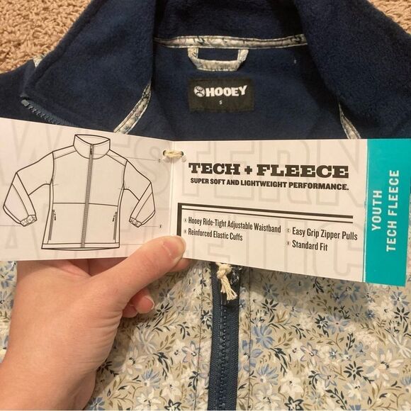 Hooey Tech Fleece Jacket Girls Youth Small Navy Floral Full Zip Soft Lightweight - Picture 5 of 8
